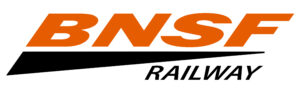 The iconic BNSF Railway logo, a striking blue and orange emblem with the company's initials prominently displayed.